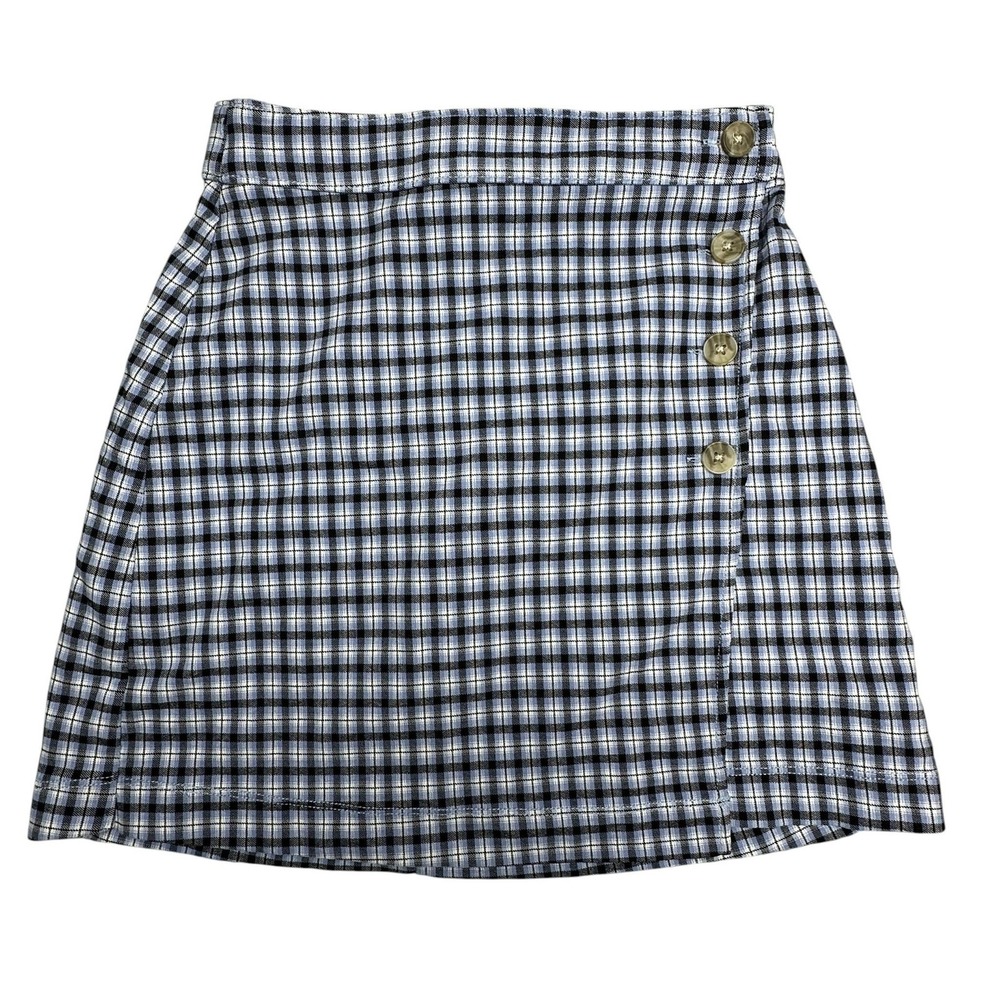 Hollister Plaid Mini Skirt XS Blue Black High Rise Button Wrap Preppy Y2K